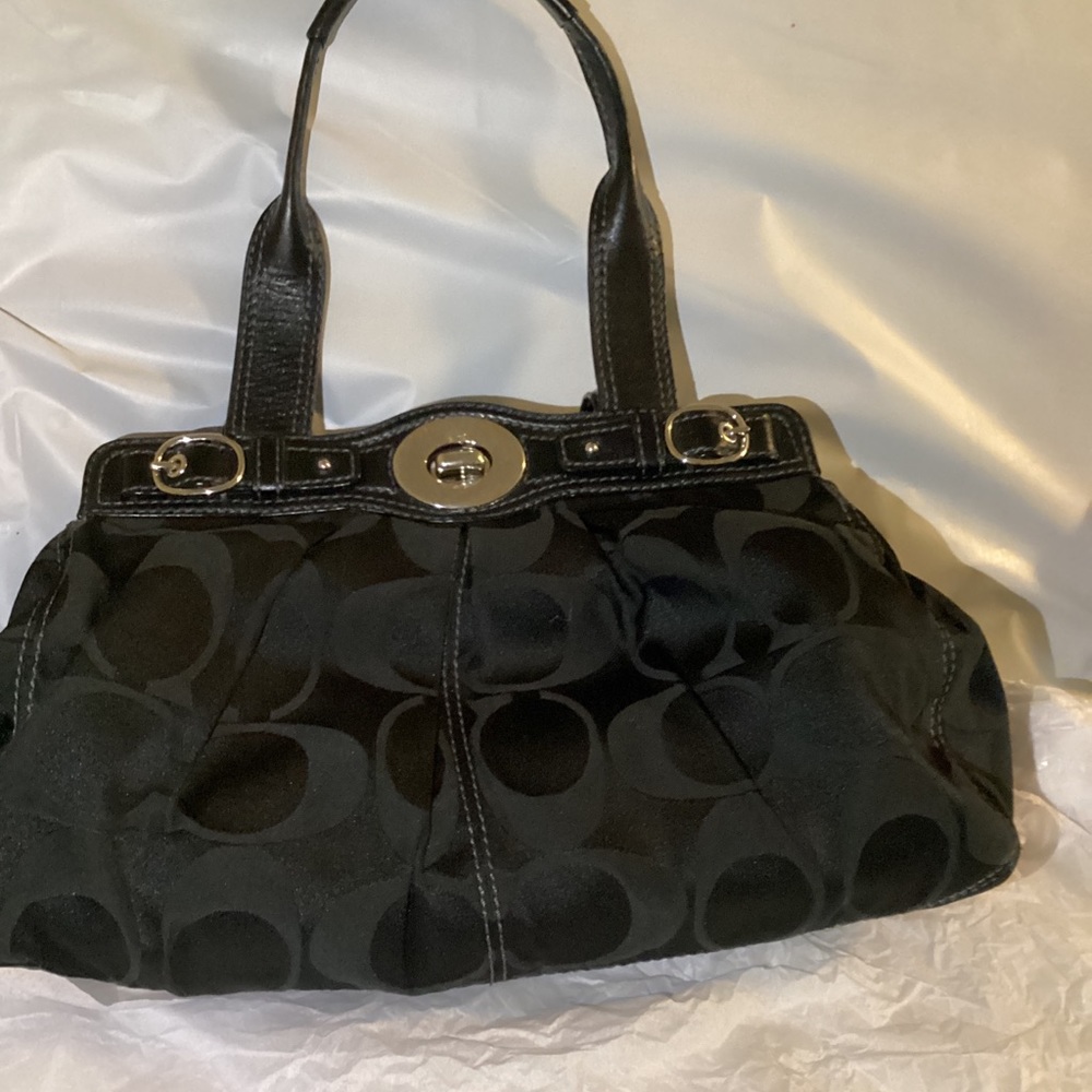 Coach D0969-13916  Signature Black Satin Lurex Garnet “C" jacquard fabric lured